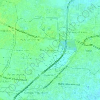 Topografische Karte Thelliyaragaram, Höhe, Relief