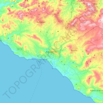 Topografische Karte Agrigent, Höhe, Relief