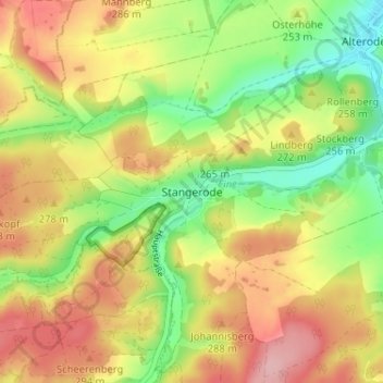 Topografische Karte Stangerode, Höhe, Relief