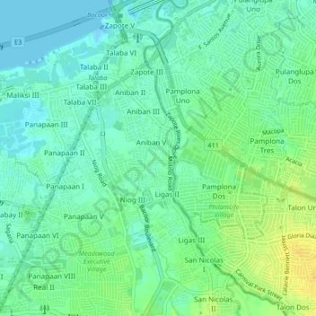 Topografische Karte Ligas 1, Höhe, Relief