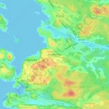 Topografische Karte Hemmesta, Höhe, Relief
