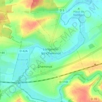 Topografische Karte Longeville-lès-Cheminot, Höhe, Relief