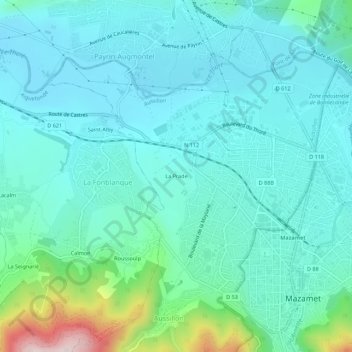 Topografische Karte La Prade, Höhe, Relief