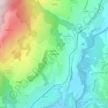 Topografische Karte Les Nevières, Höhe, Relief
