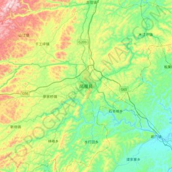 Topografische Karte Fenghuang, Höhe, Relief