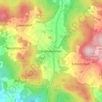 Topografische Karte Grafenkirchen, Höhe, Relief