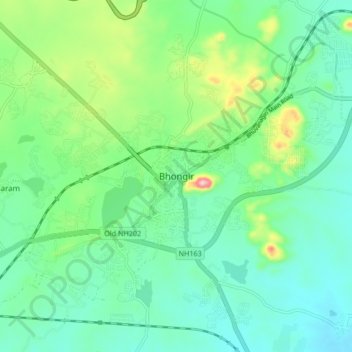 Topografische Karte Bhongir, Höhe, Relief