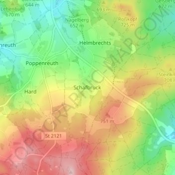 Topografische Karte Schafbruck, Höhe, Relief