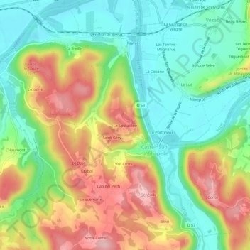 Topografische Karte Le Soucaillou, Höhe, Relief