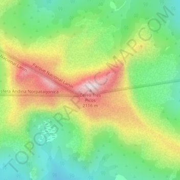 Topografische Karte Cerro Tres Picos, Höhe, Relief