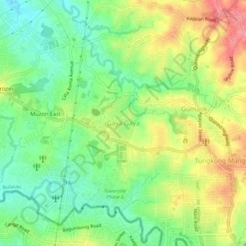 Topografische Karte Gaya Gaya, Höhe, Relief