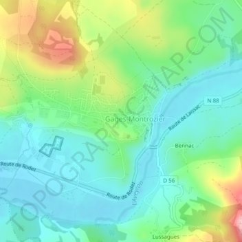 Topografische Karte Gages le Haut, Höhe, Relief