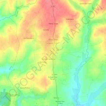 Topografische Karte Tourc'h, Höhe, Relief