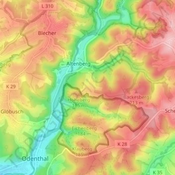 Topografische Karte Bülsberg, Höhe, Relief