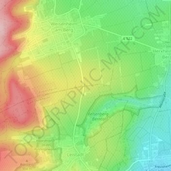 Topografische Karte Rheinebene, Höhe, Relief