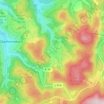 Topografische Karte Oberrarbach, Höhe, Relief