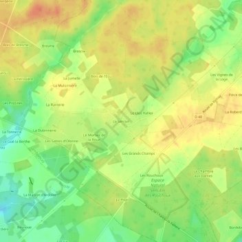 Topografische Karte Le Serrain, Höhe, Relief