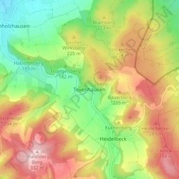 Topografische Karte Tevenhausen, Höhe, Relief