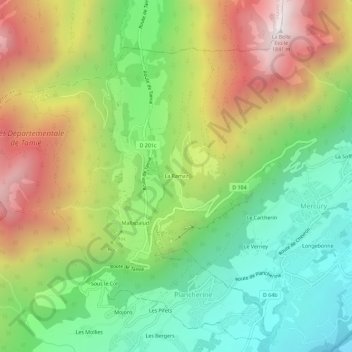 Topografische Karte La Ramaz, Höhe, Relief