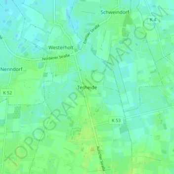Topografische Karte Terheide, Höhe, Relief