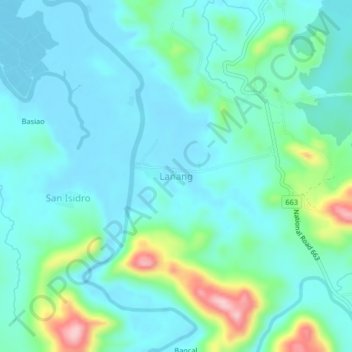 Topografische Karte Lanang, Höhe, Relief
