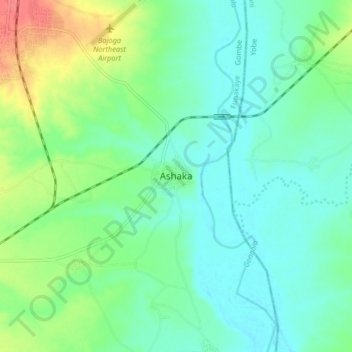 Topografische Karte Ashaka, Höhe, Relief