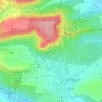 Topografische Karte Feuer, Höhe, Relief