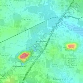 Topografische Karte Kadiganahalli, Höhe, Relief