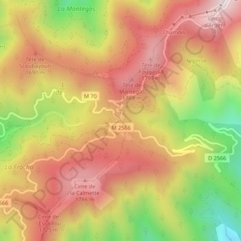 Topografische Karte Col de Turini, Höhe, Relief