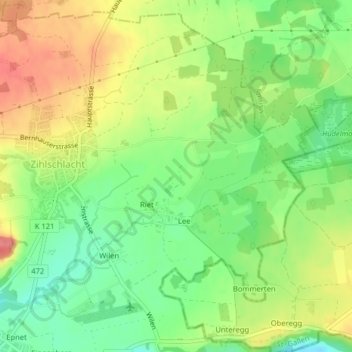 Topografische Karte Aache, Höhe, Relief
