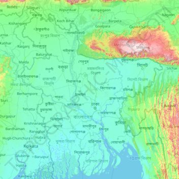 Topografische Karte Division Dhaka, Höhe, Relief