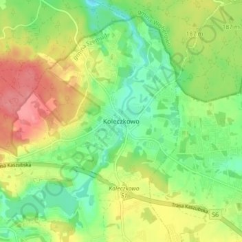 Topografische Karte Koleczkowo, Höhe, Relief