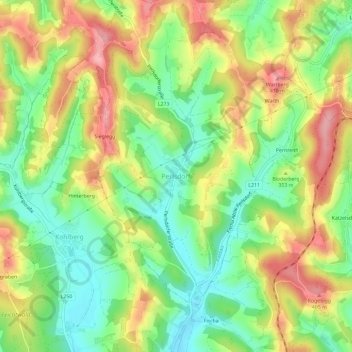 Topografische Karte Perlsdorf, Höhe, Relief