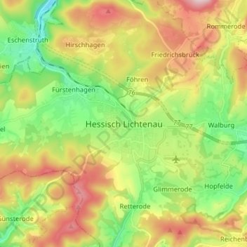 Topografische Karte Hessisch Lichtenau, Höhe, Relief