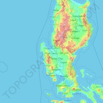 Topografische Karte Pangasinan, Höhe, Relief