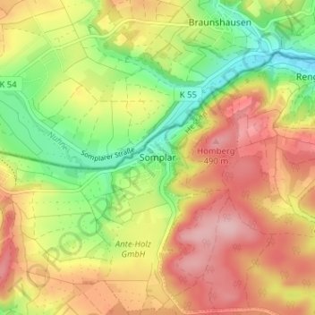 Topografische Karte Somplar, Höhe, Relief