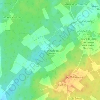 Topografische Karte Château du Moulin, Höhe, Relief
