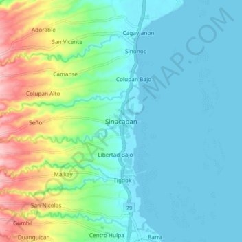 Topografische Karte Sinacaban, Höhe, Relief