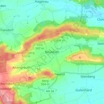 Topografische Karte Neureuth, Höhe, Relief