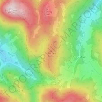 Topografische Karte Oberried, Höhe, Relief