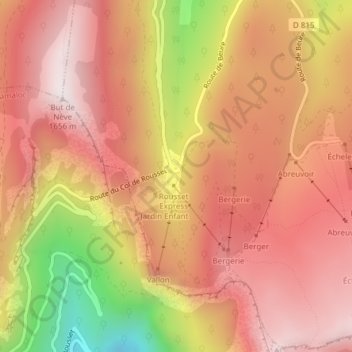 Topografische Karte Col de Rousset, Höhe, Relief