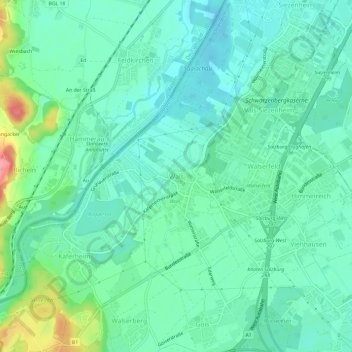 Topografische Karte Wals, Höhe, Relief