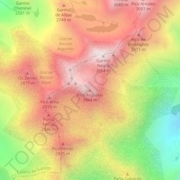 Topografische Karte Pico Argualas, Höhe, Relief