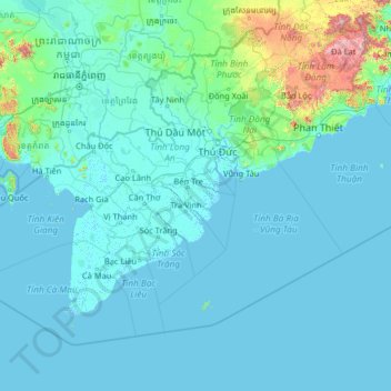 Topografische Karte Bến Tre, Höhe, Relief