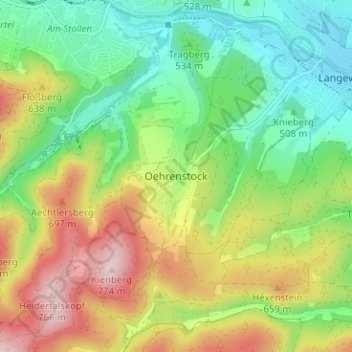 Topografische Karte Oehrenstock, Höhe, Relief