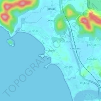 Topografische Karte Kolamb, Höhe, Relief