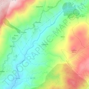Topografische Karte Outoreca, Höhe, Relief
