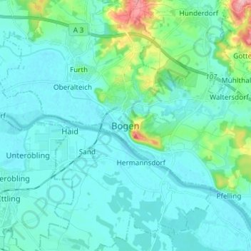 Topografische Karte Bogen, Höhe, Relief