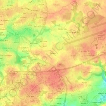 Topografische Karte Cosquer, Höhe, Relief