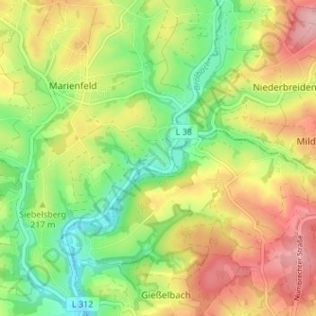 Topografische Karte Bröl, Höhe, Relief